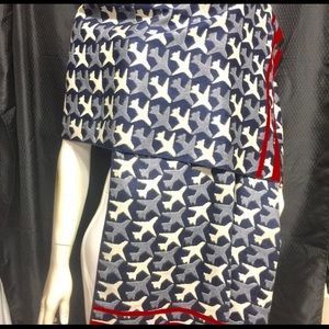 Airplane Pashmina wrap around scarf. Navy & white. With red trim. Ninety-Nines